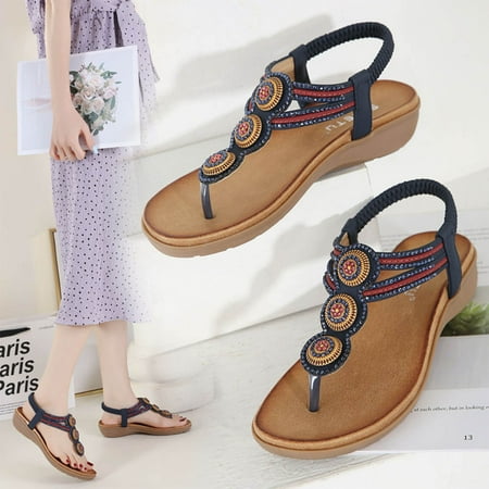 

BRISEZZS Flat Sandals for Women- Beach Sandals Roman Casual Open Toe Summer Sandals #374 Dark Blue
