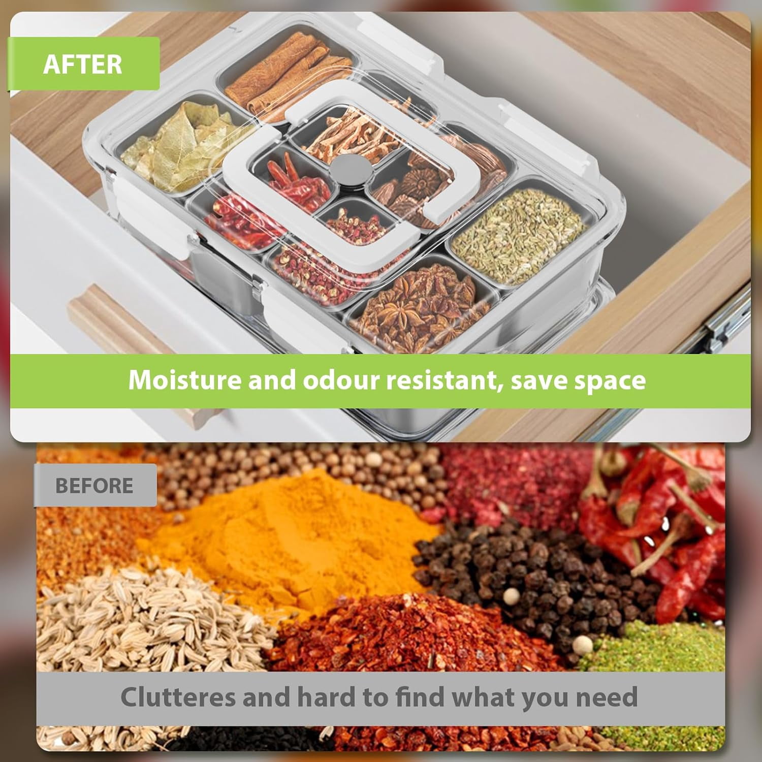 Snackle Box Container 2Pcs, Cuopluber Stainless Steel Divided Serving Tray with Lid and Handle, 8 Compartment Portable Snack Platters, Clear Storage Organizer for Fruit Candy Nuts Veggie