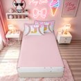 thumbnail image 4 of meiyoeat Ice Cream Baseball J Letter Zipper Twin Comforter Sets with Fitted Sheet and 2 Pillowcases for Kids, Waffle Candy Drip Zipper Bedding Set, Pink Reversible, 4 Pieces, 4 of 6
