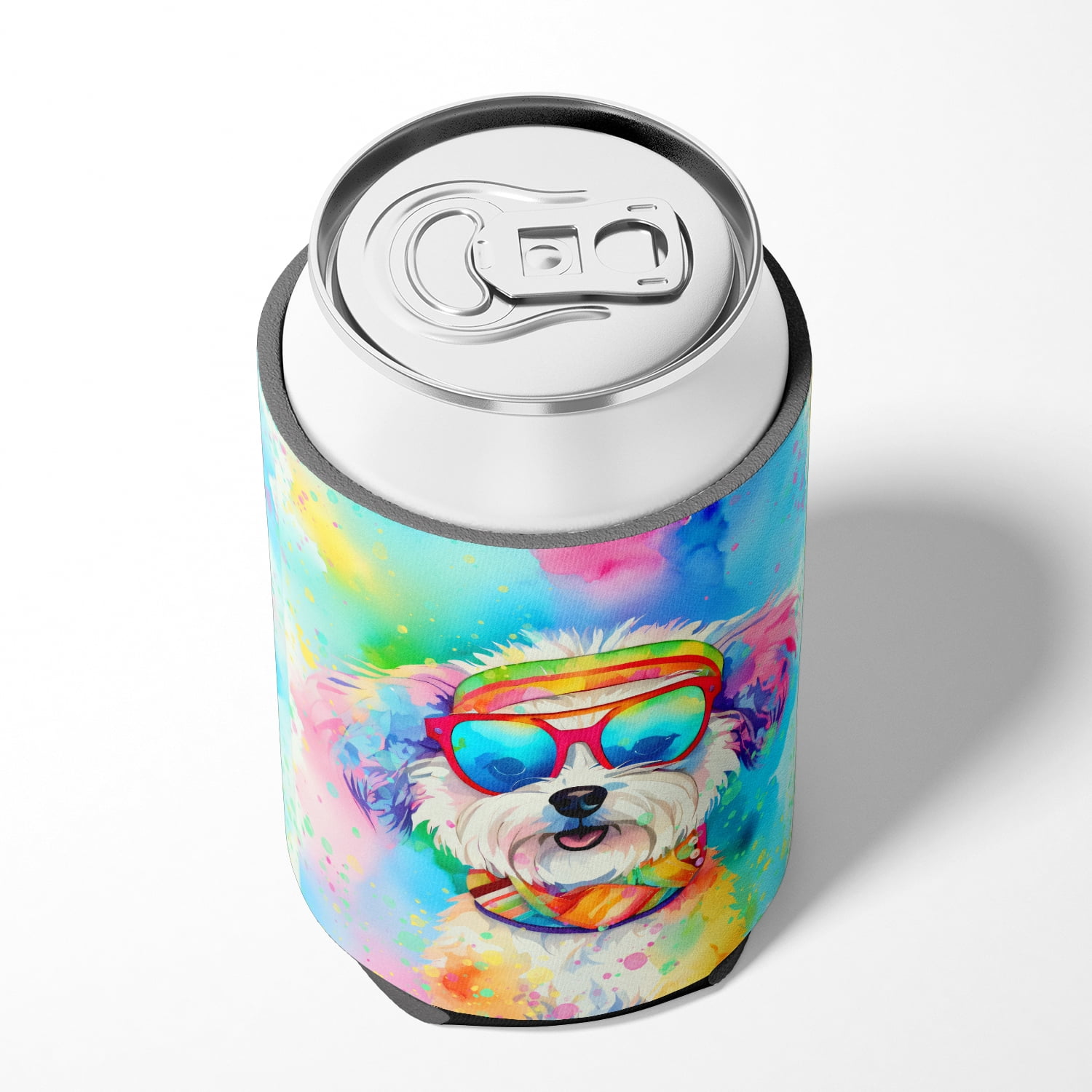 Bichon Frise Hippie Dawg Can or Bottle Hugger 3 in x 5 in