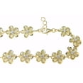 thumbnail image 4 of 925 sterling silver yellow gold plated Hawaiian 10mm cz plumeria flower anklet 9.5"+, 4 of 5