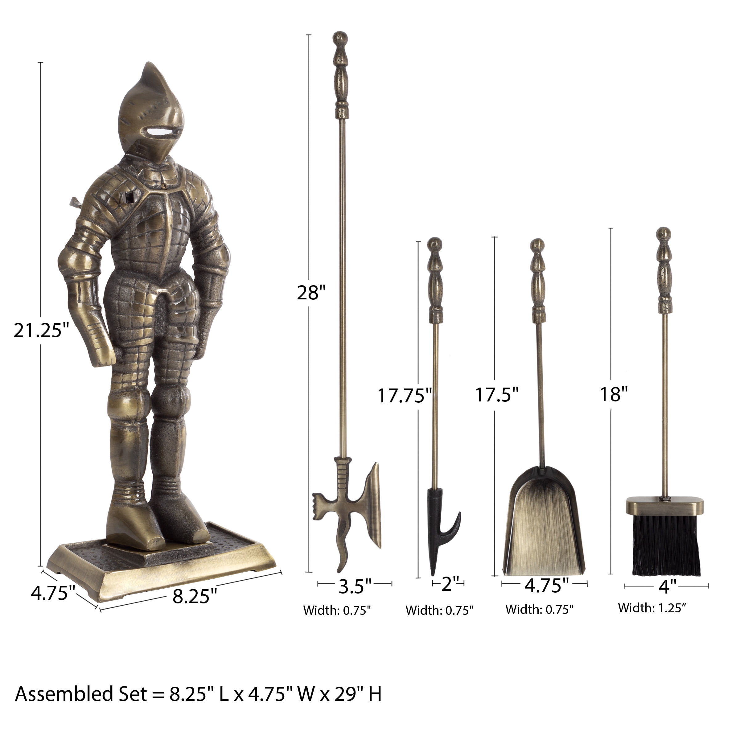 Somerset Home Medieval Knight Fireplace Tool Set a Antique Brass