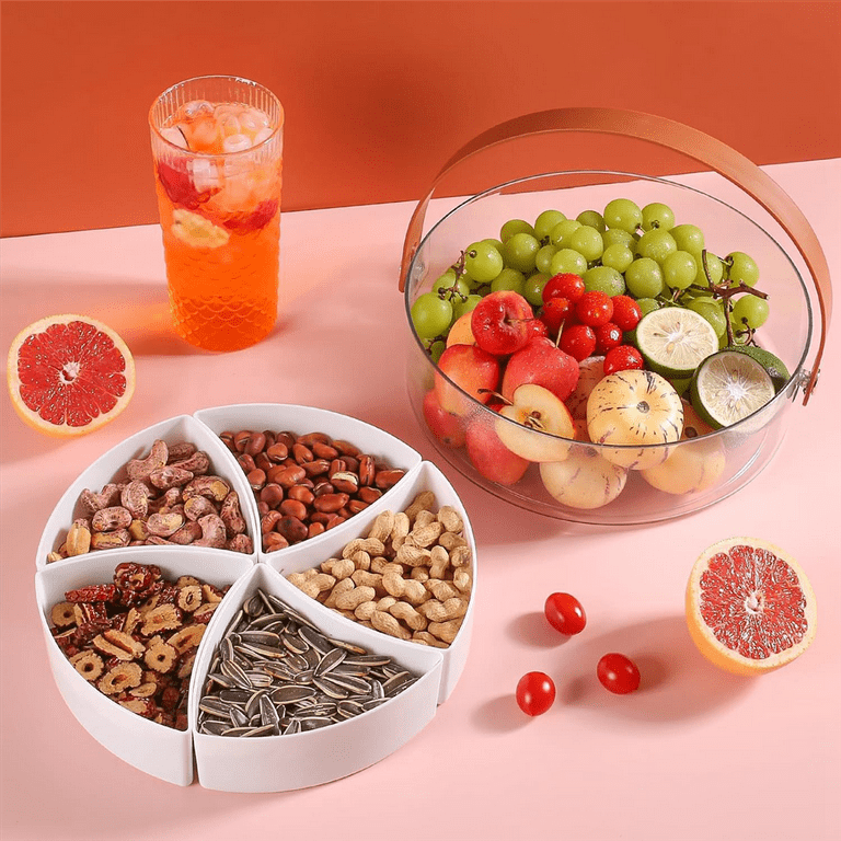 Qtmnekly Divided Serving Tray with Lid and Handle - Snackle Box Charcuterie  Container for Parties, Entertaining, Picnic 