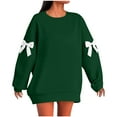 thumbnail image 2 of Women's Christmas Sweatshirt Plus Size Long Sleeve Bow Crewneck Pullover Oversized Casual Party Printed Tops Fall Winter Cozy Sweatshirt, 2 of 6