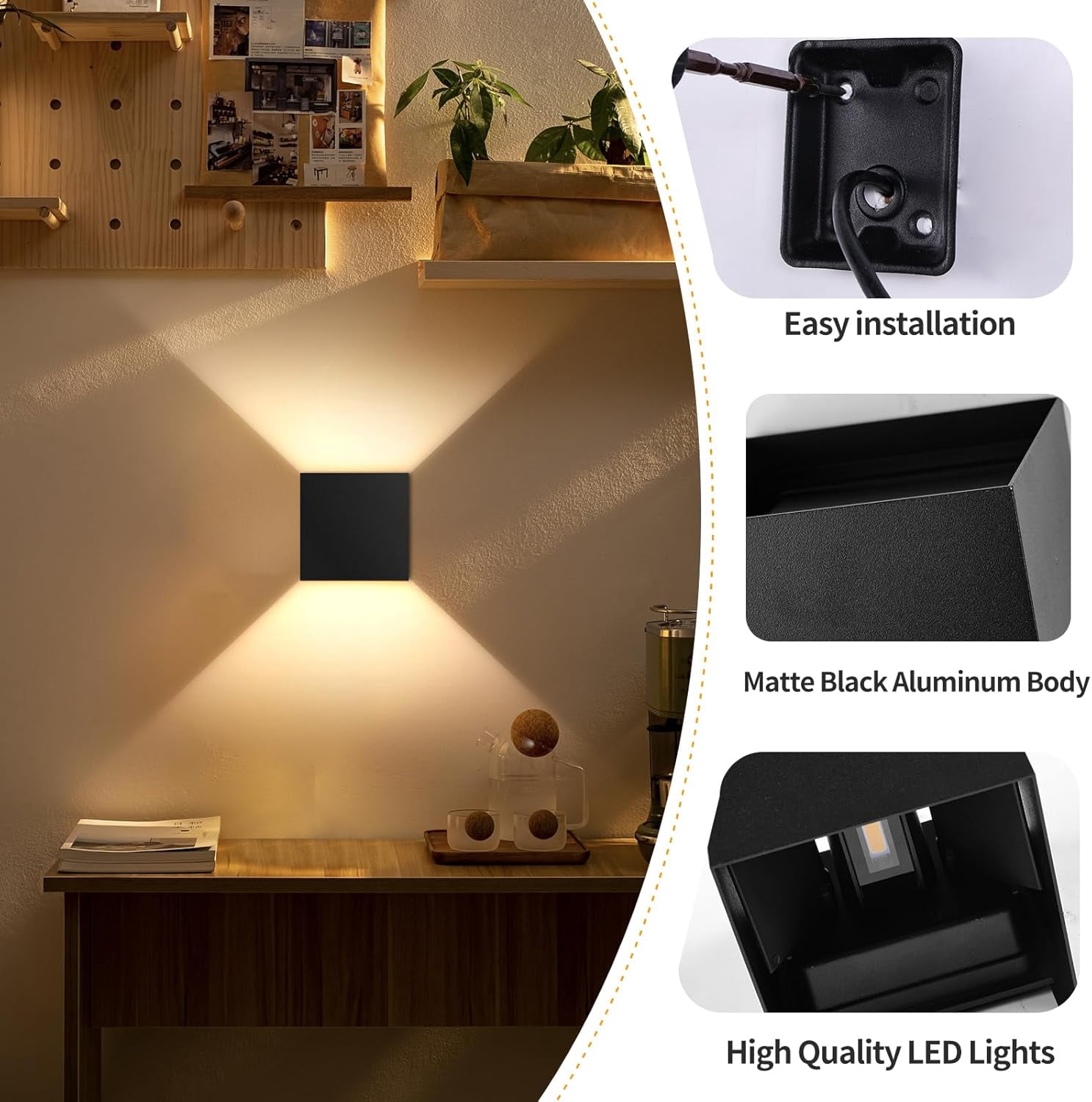 RGHJAR-Modern LED Wall Sconce, 3000K Warm White Up & Down Wall Light for Bedroom, Wall Lamp with Adjustable Angle, Black Minimalist Design for Living Room, Bedroom, Hallway, Corridor (1 Pack)