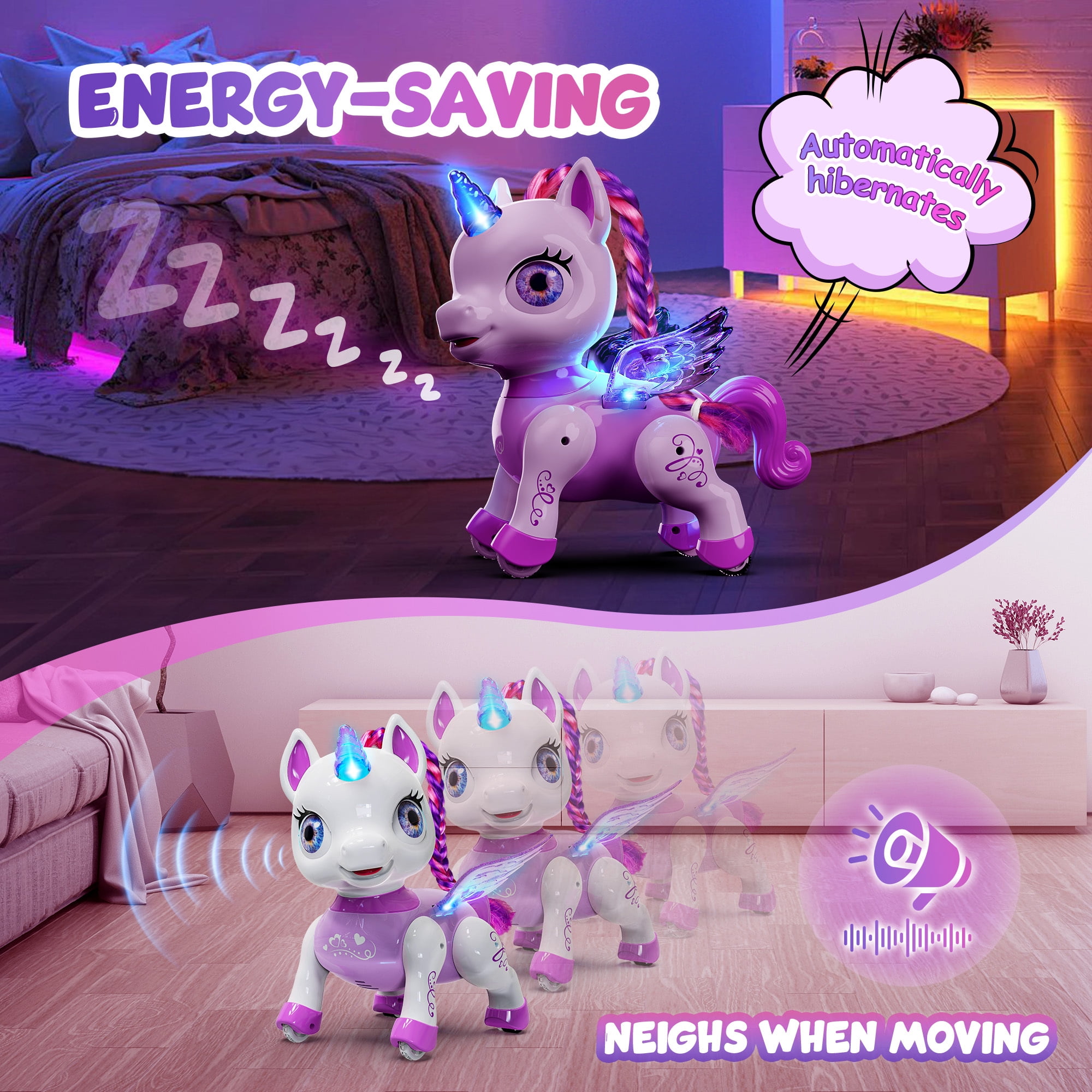 Freecat Girls Unicorn Toy, Kids Robot Pets, Remote Control Robot Toy for 3 4 5 6+ Years Old, Christmas Birthday Gift for 2-4 5-8 Years, STEM Toy Program Treats, Dancing Robot Unicorn Kids Toy Purple.