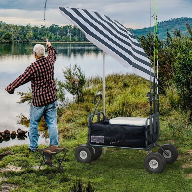 collapsable fishing cart GDLF Fishing Cart Heavy Duty Foldable Collapsible Wagon Rod Holders 550 Pound Capacity 53.9