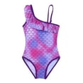 thumbnail image 3 of MSemis Kids Girls One-Shoulder Fish Scales Printed Ruffle Swimsuit, 3 of 5