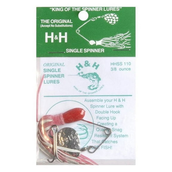 H&H Original Single Spinner Bait, Red & White, 3/8 oz, HHSS110-05