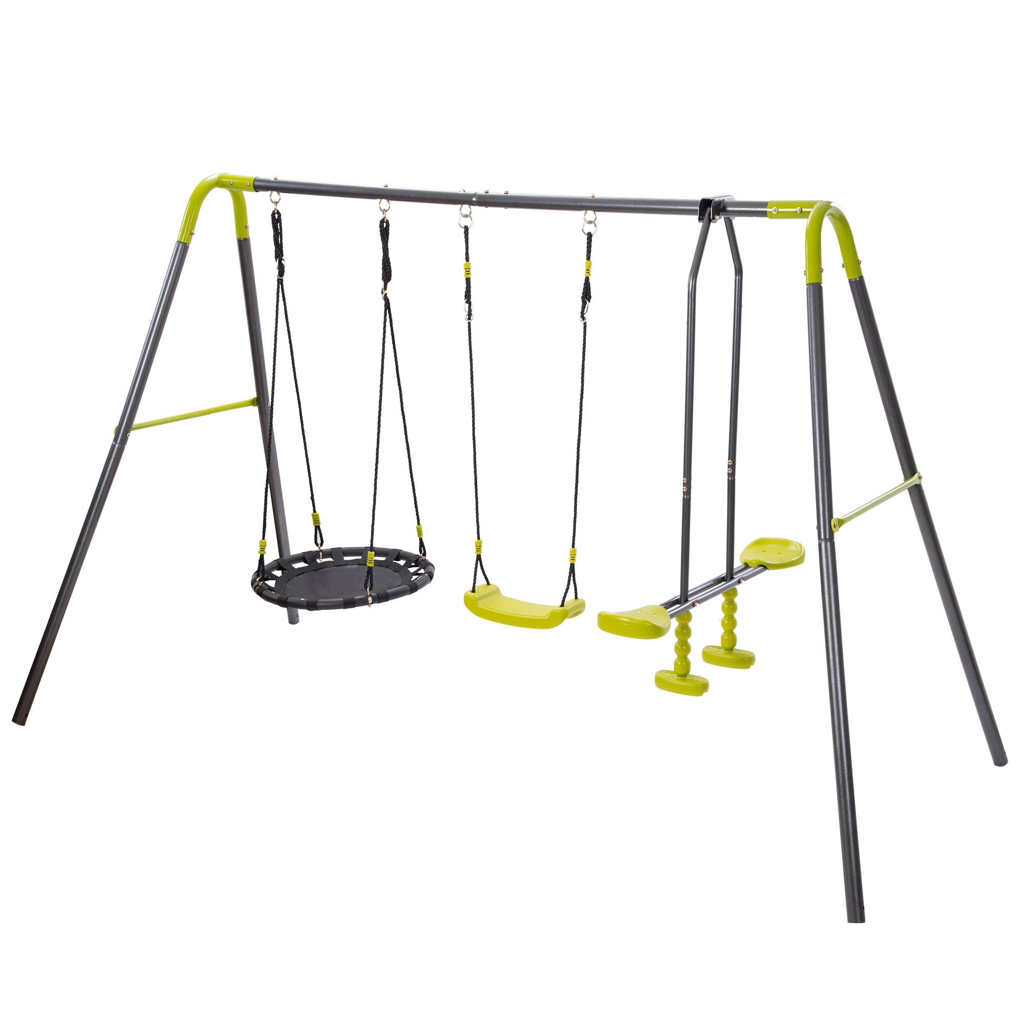 Buy Aukfa 3 in 1 Metal Swing Set for Backyard Heavy Duty Outdoor Adjustable Hanging Rope Online