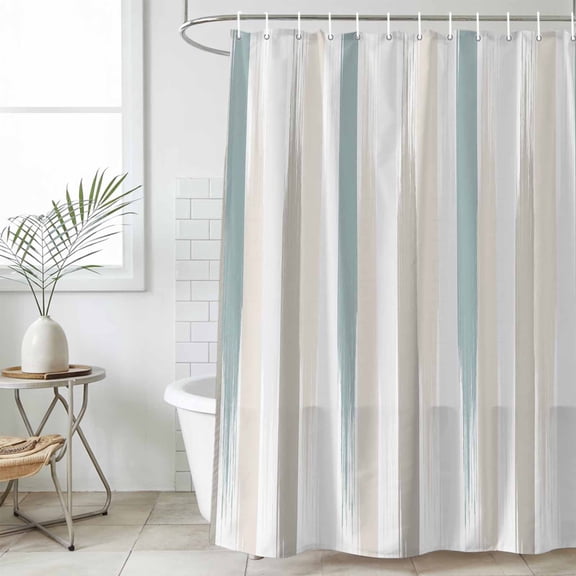Teal Beige Brown Shower Curtain, Waterproof Shower Curtains for Bathroom, Modern Oil Painting Striped Abstract Art Washable Fabric Cloth Bathroom Curtain Set Bathtub Decor with Hook 72''x78''