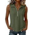thumbnail image 2 of Women Half Zip Ribbed Sleeveless Tank Tops Dressy Casual Sporty Daily Vests Blouse Green S, 2 of 6