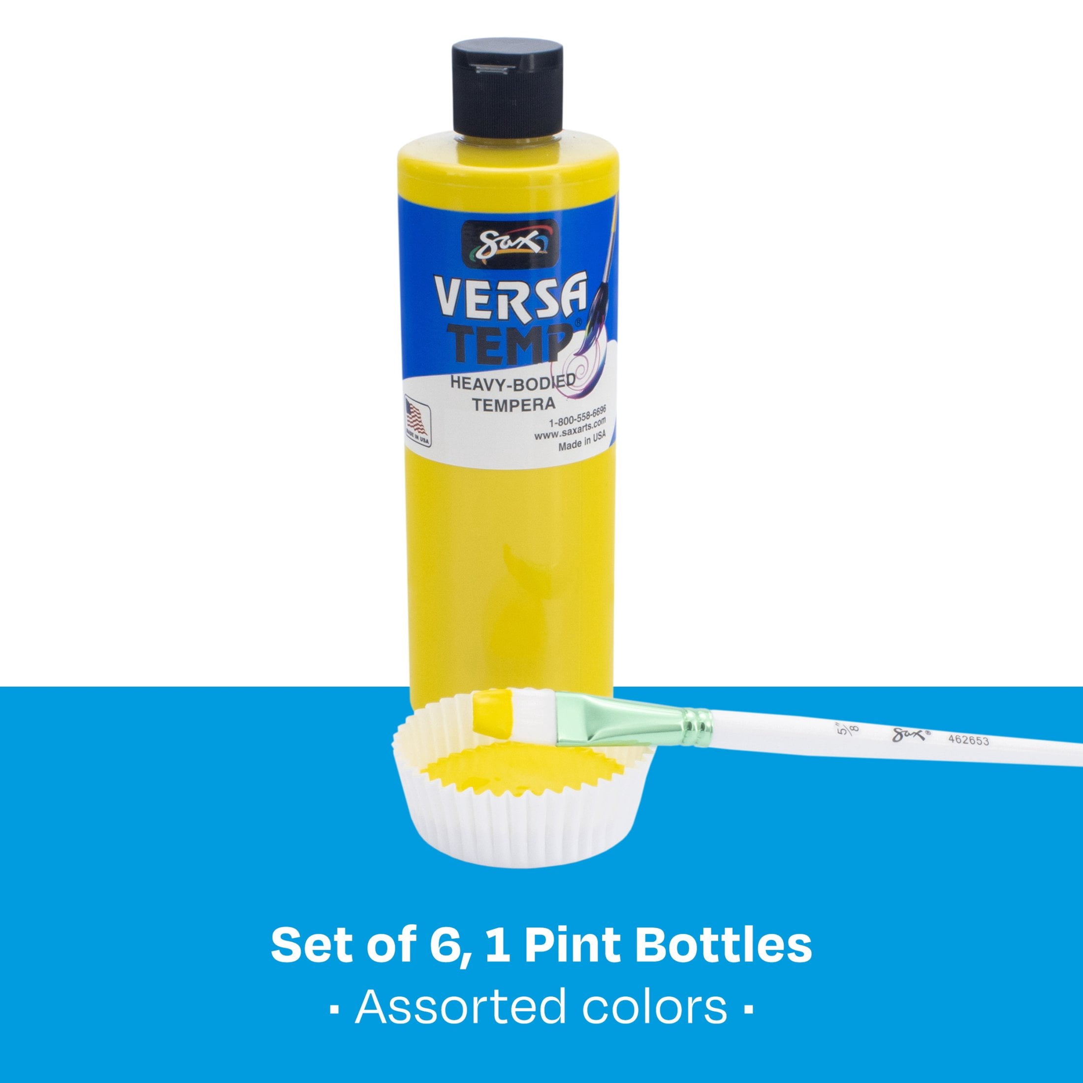 Sax Versatemp Liquid Tempera Paint, 1 Pint Bottles, Assorted Colors, Set of 6