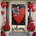 thumbnail image 3 of Red Heart Welcome Banner Buffalo Plaid Bow Love Backdrop Black Background Gold Polka Dots Heart Display for Front Door Decor Valentine's Day Party Housewarming Gift, 3 of 9