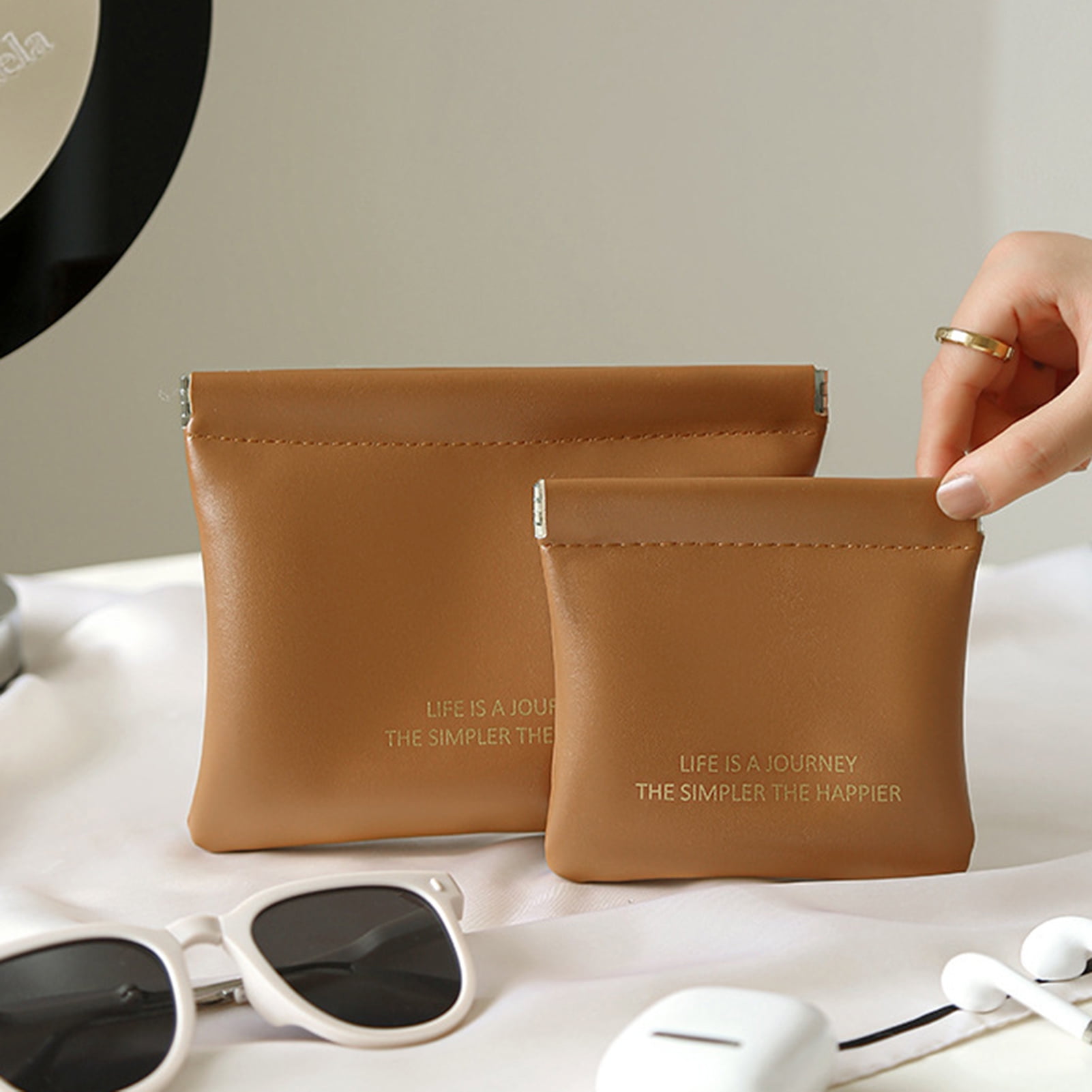 2Pcs Pocket Cosmetic Bag,Faux Leather Small Makeup Pouch,No Zipper Self