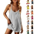 thumbnail image 2 of Tanming Women's Womens Athletic Sleeveless Mini Dress with Built-in Shorts V Neck Spaghetti Strap Short Tennis Dress with Pockets, 2 of 10