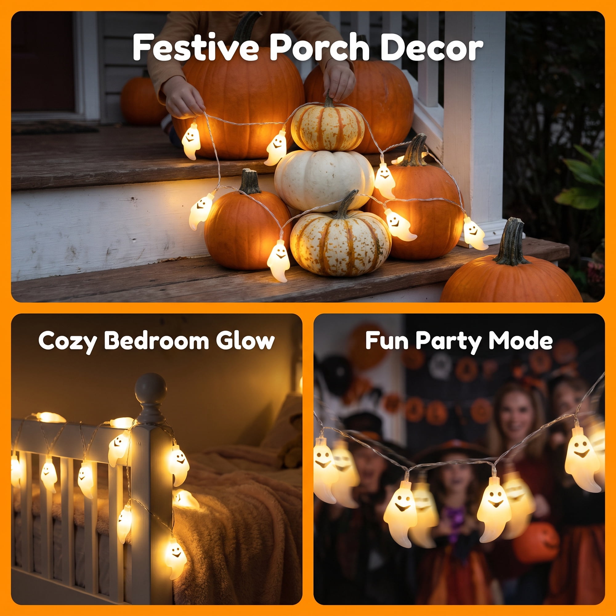 Unique Bargains Jack-O'-Lantern Fairy Lights 9.8 ft Ghost Battery Operated Twinkle Lights