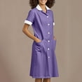 thumbnail image 2 of Scrub Dresses for Women Casual Block Color Short Sleeve Nurse Working Uniform Pockets Stretchy Lapel V-Neck Holiday Workwear, 2 of 6