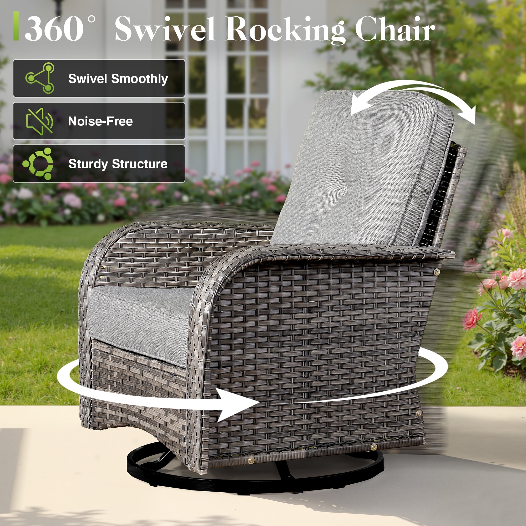 Vcatnet Patio Outdoor Furniture, 8 Pieces Wicker Rattan Sectional Sofa, Patio Conversation Set with Swivel Rocking Chairs and Coffee Table, Dark Gray