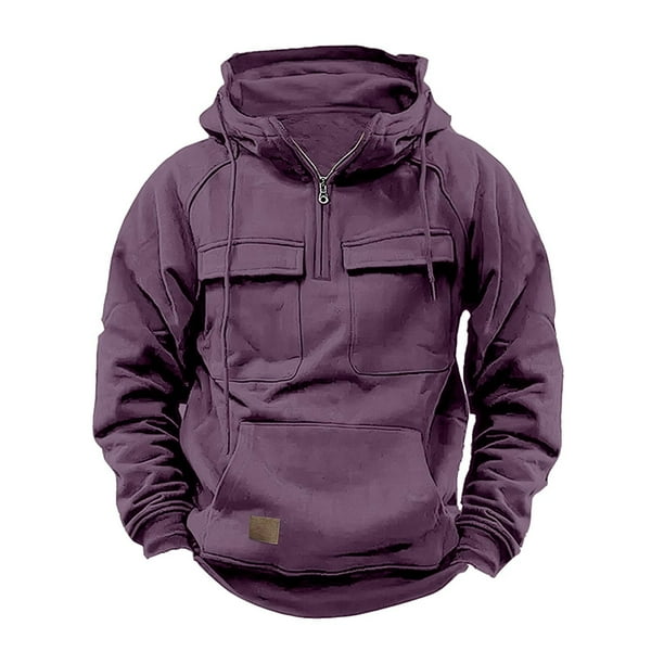 pstuiky camisa de manga larga para hombre, Sudadera con capucha y cremallera de un cuarto para hombre, ideal para entrenamiento, gimnasio, deportes, correr, exteriores, chaquetas de invierno l