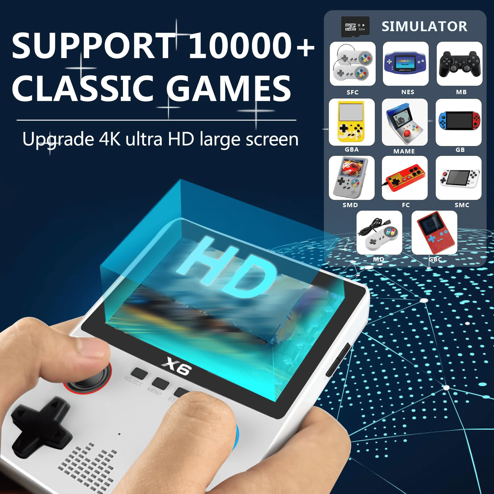 Handheld Game Console with 32G TF Card, White/Black, 150 grams