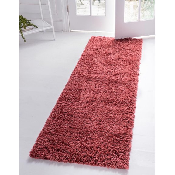 Unique Loom Davos Shag Collection Area Rug - Solid (2' x 7' 1" Runner Poppy)