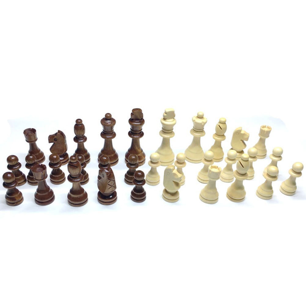 32 Piece Portable Wooden Carved Small Chess Pieces Hand Crafted Set King Tools