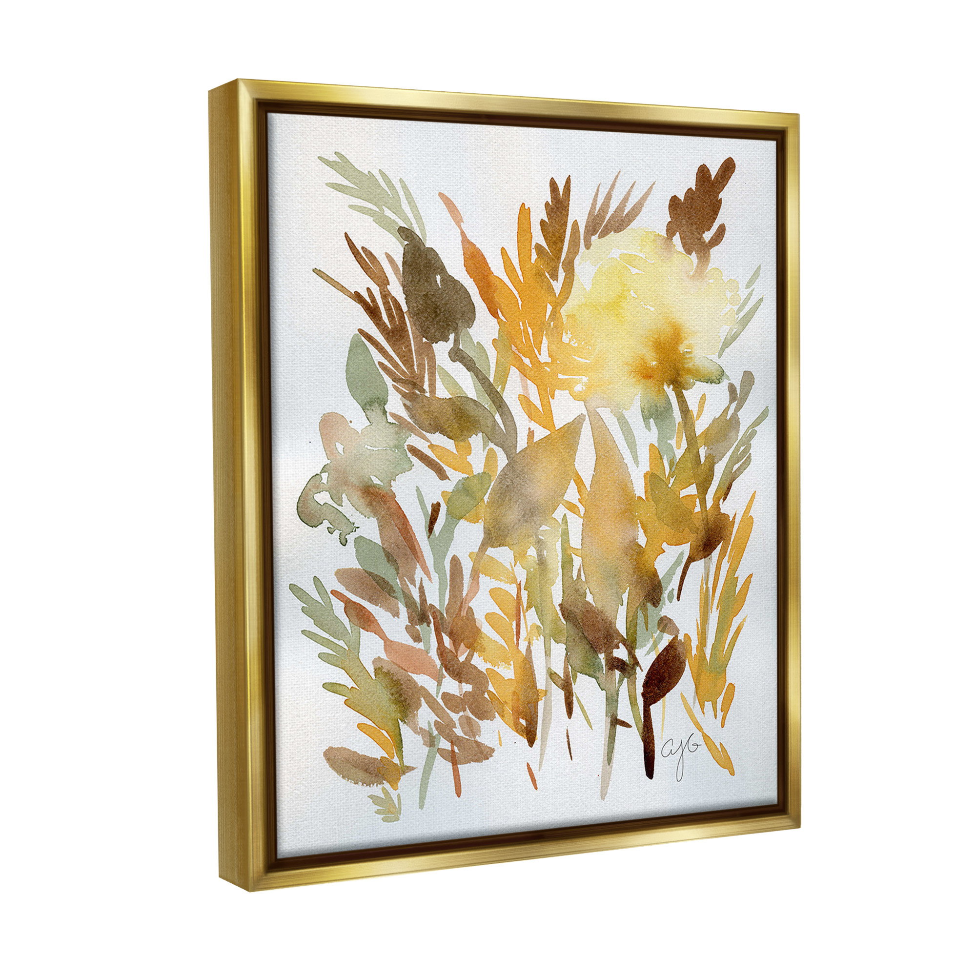 Stupell Industries Abstract Autumnal Herbs Botanical & Floral Painting Gold Floater Framed Canvas Art Print Wall Art, 17 x 21