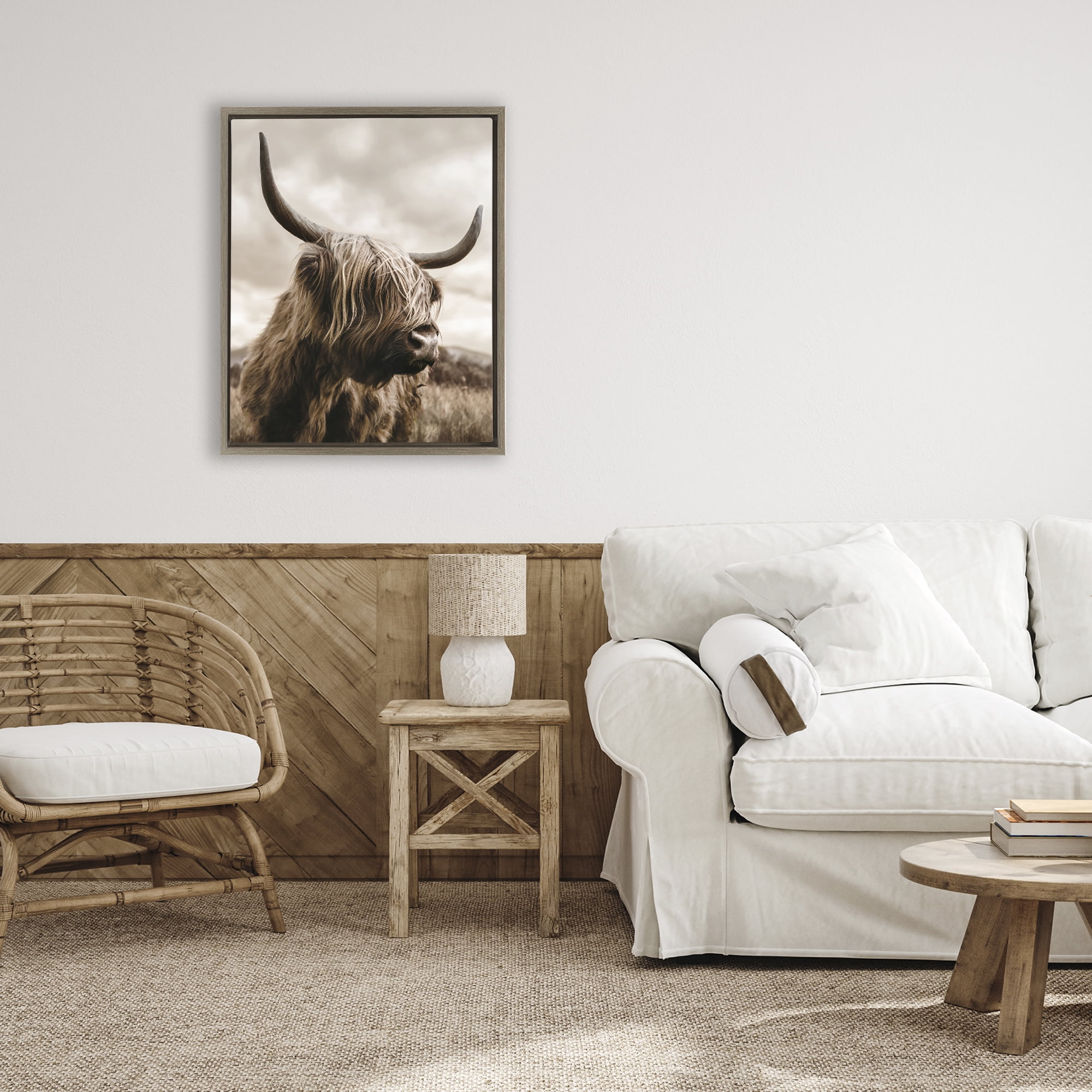 Stupell Industries Searching Cattle Gaze Brown Framed Floater Canvas Wall Art, design by CAD Designs