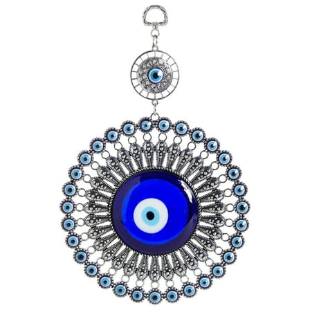 Turkish Evil Eye Hanging Glass Amulet for Wall Decor (Blue, 5.8 In)