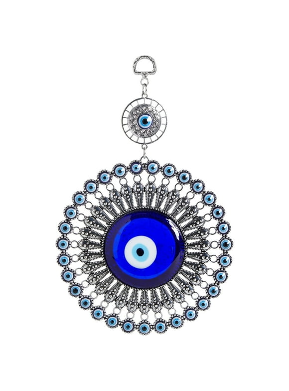 Turkish Evil Eye Hanging Glass Amulet for Wall Decor (Blue, 5.8 In)