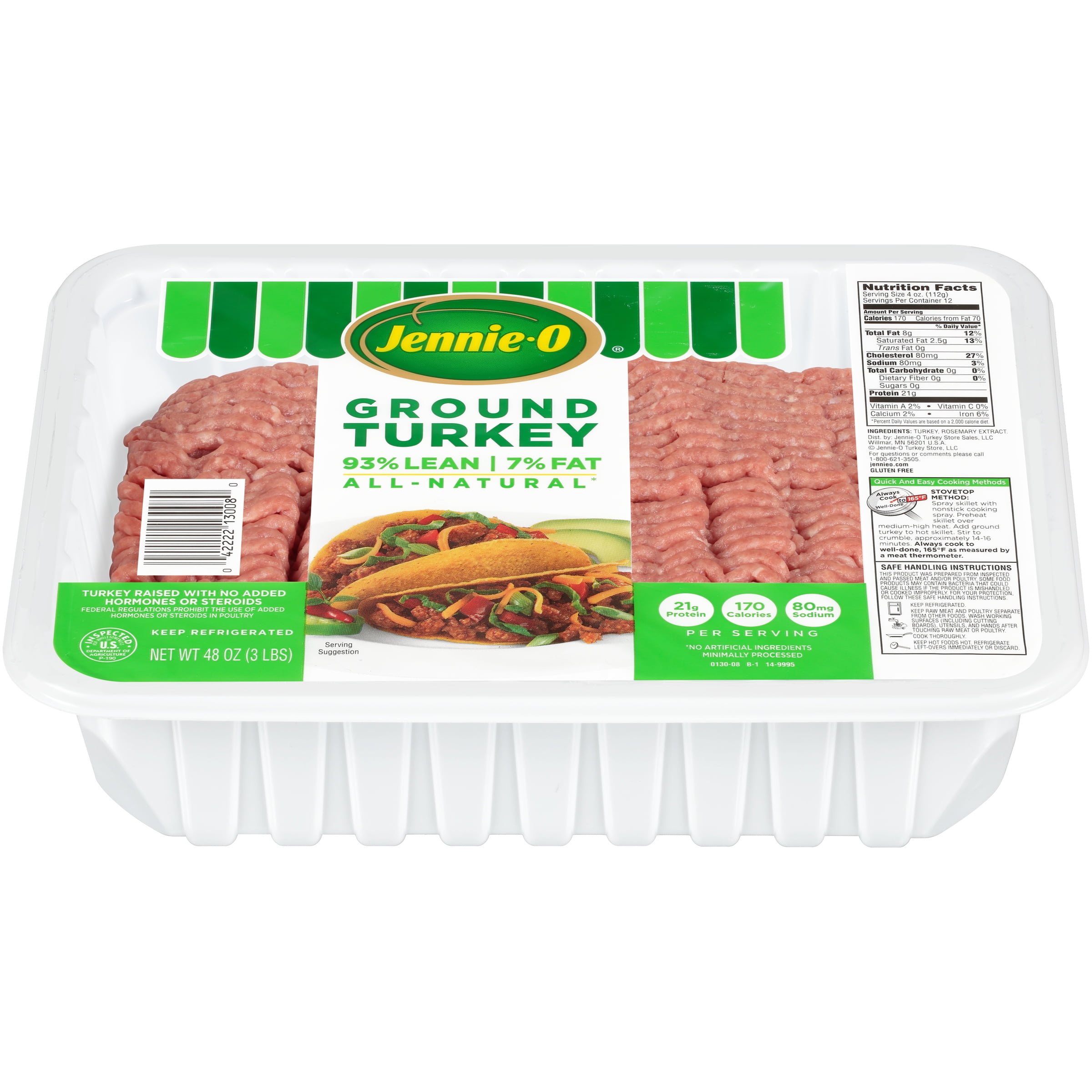 Jennie O 93 Lean 7 Fat Ground Turkey 3 Lb Tray Walmart Com Walmart Com