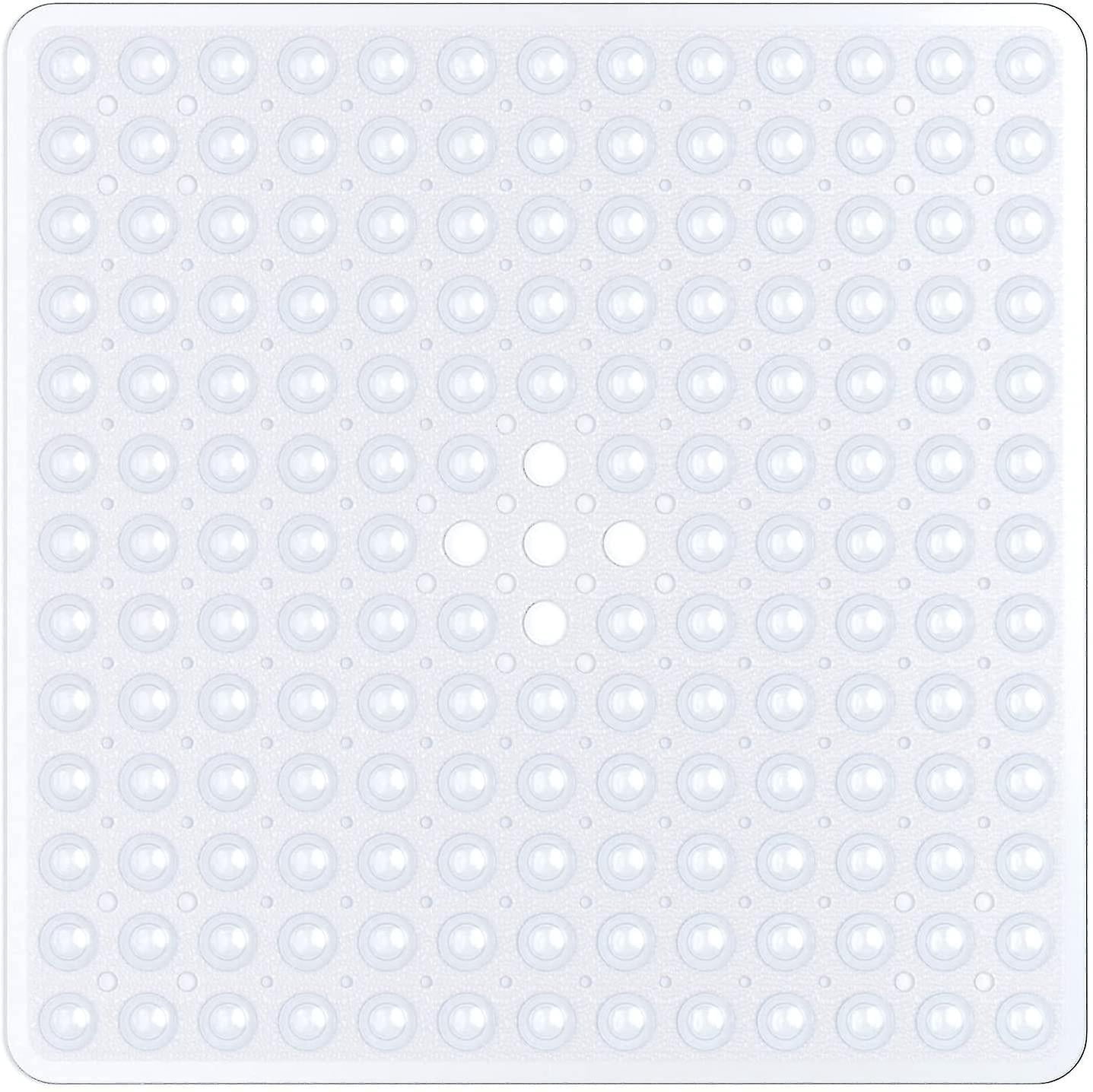 Lichtenheim Non-Slip Shower Mat - 53x53 Cm Diamond Design, Blue-Transparent, Comes With Hooks & Super Grippy Suction