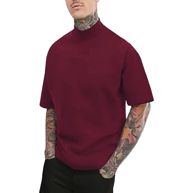 GHSDFBB Men Regular Fit Basic Lightweight Long Sleeve Pullover Top Mock Turtleneck T-Shirt