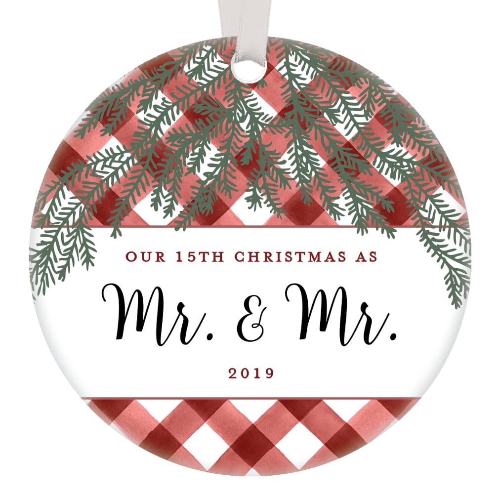 Wedding Gift and Mrs Eucalyptus Greenery Keepsake Bridal Shower Gift Our First Christmas Married Ornament First Christmas Mr