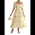 thumbnail image 1 of Vestido Bohemio de Verano para Mujer, con Mangas Abullonadas, Corte A, Holgado, con , para Vacaciones en la Playa, Amarillo , Talla M, 1 of 7