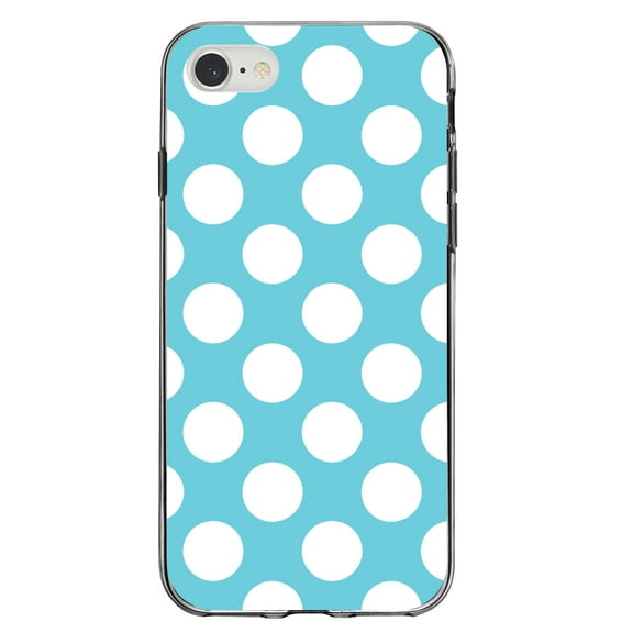 DistinctInk Clear Shockproof Hybrid Case for iPhone 7 8 SE (2020 Model) 4.7" Screen TPU Bumper Acrylic Back Tempered Glass Screen Protector - White & Blue Polka Dots