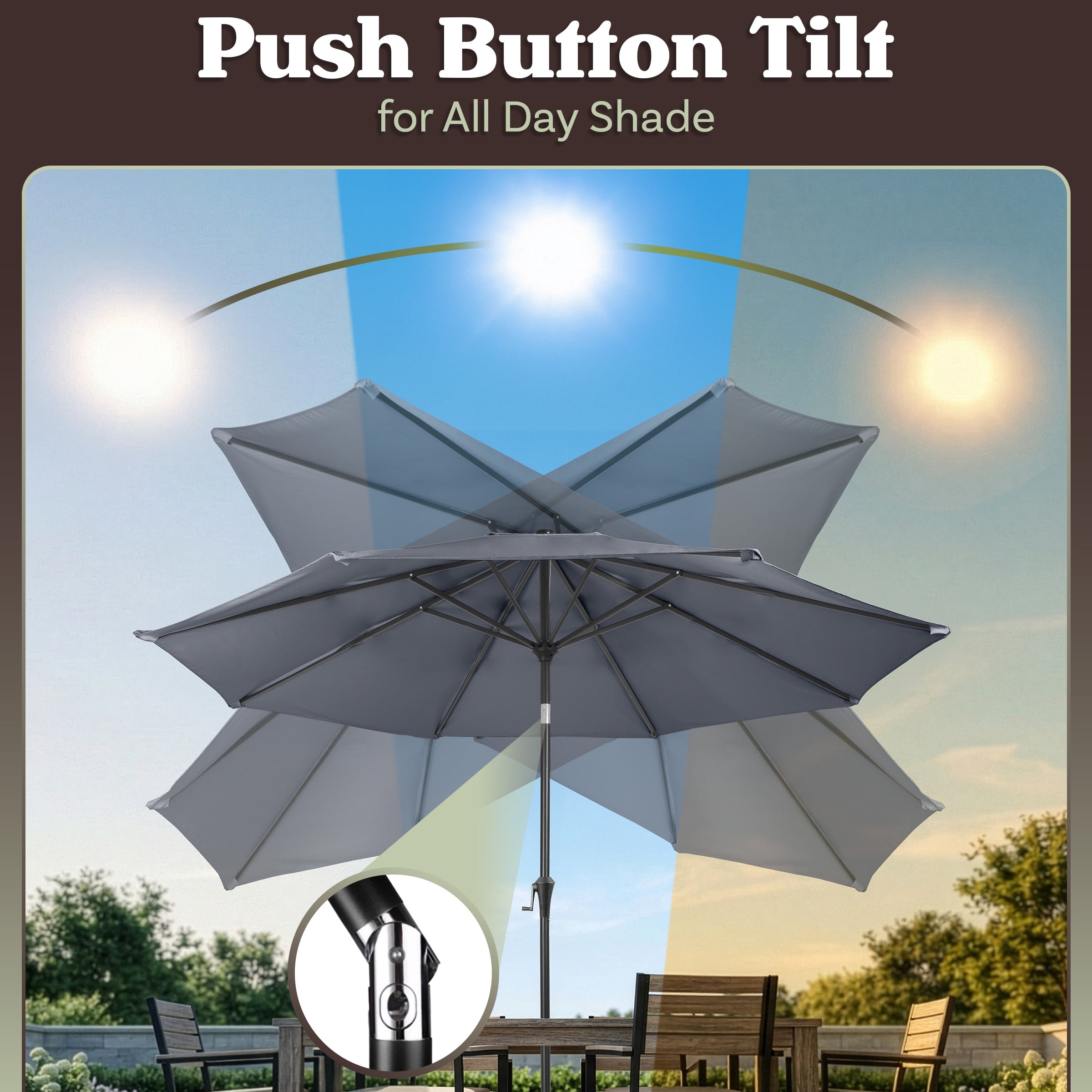 Villacera 9FT Outdoor Patio Umbrella Shade with Auto Tilt, Gray