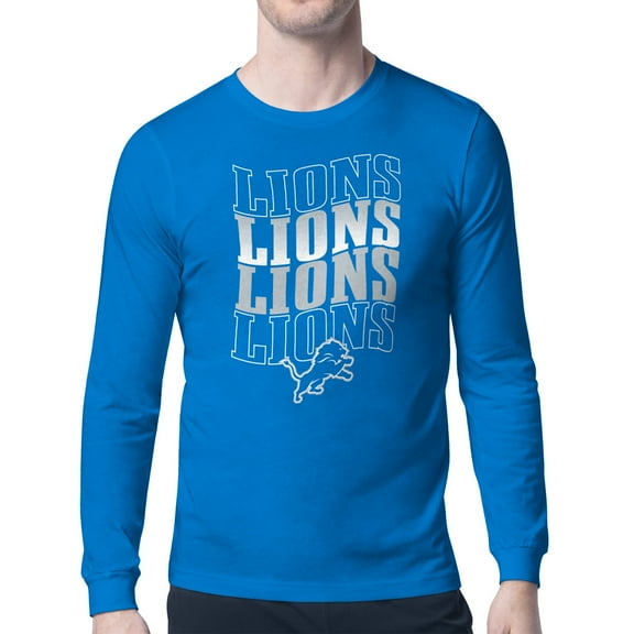Men's Starter  Blue Detroit Lions Four Team Name Retro Logo Long Sleeve T-Shirt