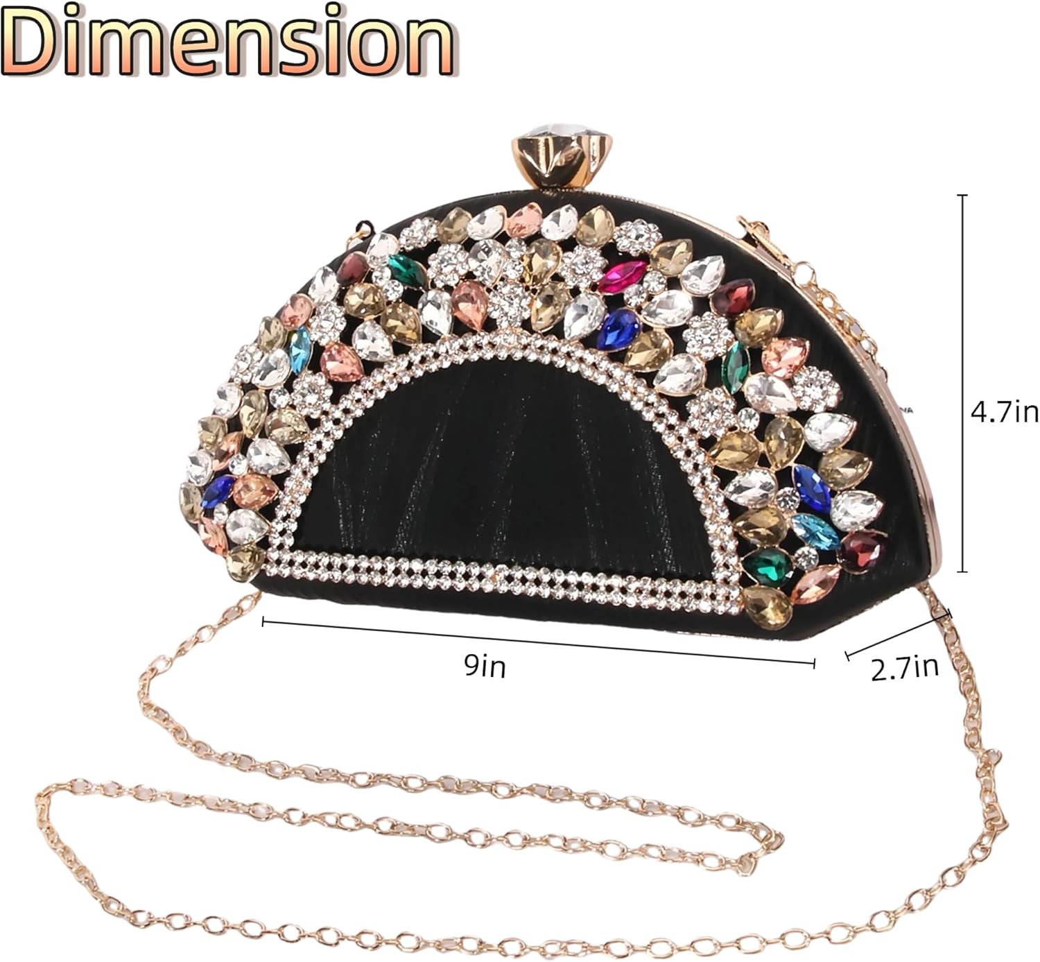 Rhinestone Clutch Evening Purses for Women Fan-shaped Crystal Diamond Wedding Handbag Crossbody Bag for dance Prom Party