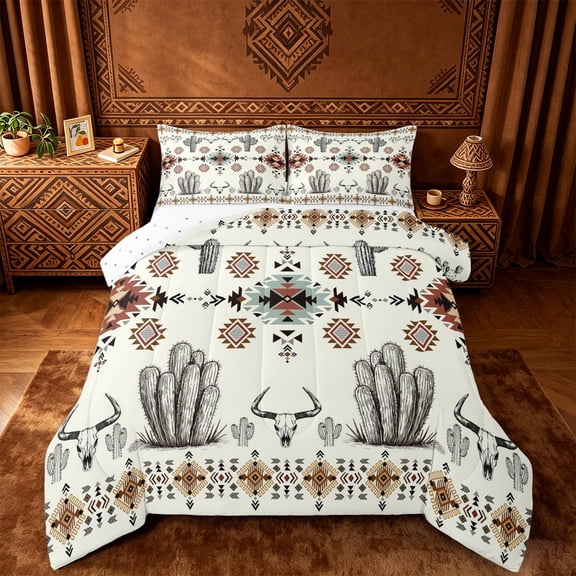 jejeloiu Retro Aztec Geometric Full Size Comforter Sets Kids,Tribal Bohemian Style Print Bedding Sets,Reversible,3-Piece