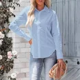 thumbnail image 5 of SOMER Women's Blue Button Down Shirts for Women Long Sleeve Dress Shirts Wrinkle Free Collared Work Office Solid Blouses Tops, 5 of 7