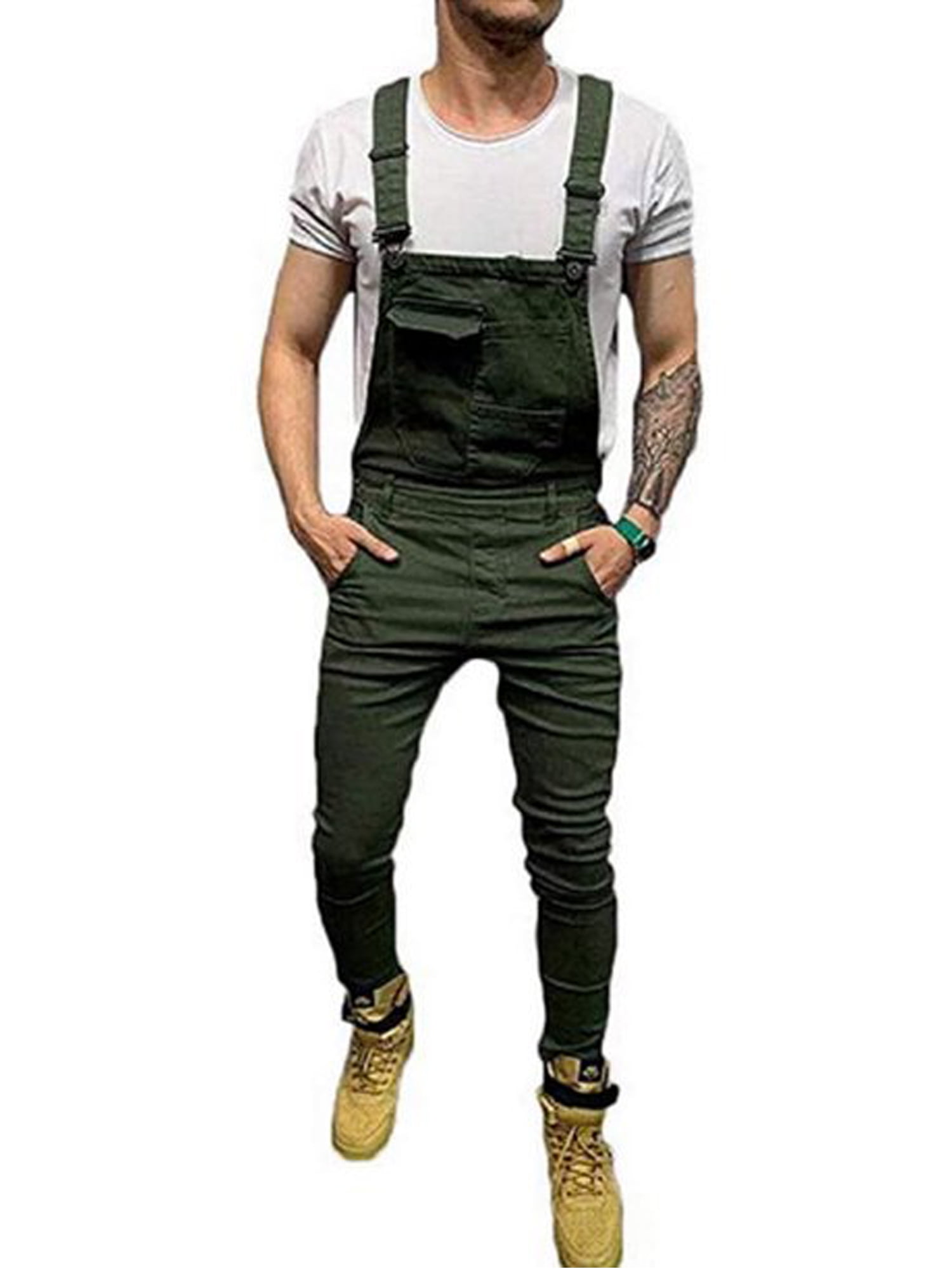 Men Denim Jumpsuit Detachable Jeans Overalls Casual Slim Rompers Cowboy  Trousers