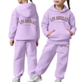 thumbnail image 2 of NIEWTR 6-7 Years Toddler Baby Kids Girls Clothes 2-Piece Outfit Set Fall Winter Round Neck Long Sleeve Casual Top and Joggers Pants Unisex Loungewear Set A136-Purple, 2 of 7