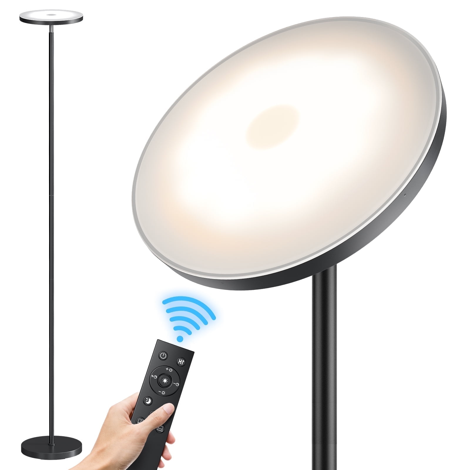 SUNMORY 69" Modern Remote Control Black Torchiere Floor Lamp, Led Super Bright Standing Lamp, Tall lamp for Living Room Bed Room