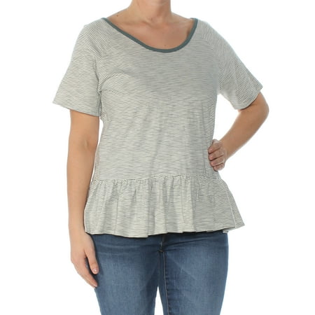 Women's Ivory Small Striped Scoop Neck Peplum Top S