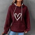 thumbnail image 2 of Plus Size Tunic Tops for Women Leggings Winter Fall Classic Hooded Long Sleeve Puff Off the Shoulder Drawstring Heart Print Leisure Cotton Hoodies Sweatshirts(Wine,XL), 2 of 8