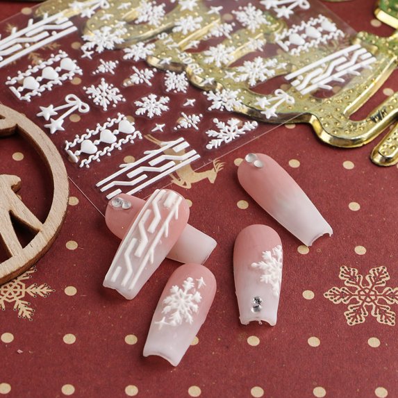 dianhelloya Nail Art Supplies Nail Sticker Christmas Pattern 5D Stereoscopic Exquisite Effects Non-Fading Self-adhesive DIY Manicure Various Styles Embossed Floral Nail Art Decal Nail Supplies (E)