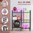 thumbnail image 4 of Support de Rangement pour Tapis de Yoga, Support de Rangement pour Gym à Domicile avec Roues, Rouleau en Mousse, Support de Rangement pour Tapis de Yoga, Haltère, Kettlebell, Équipement de Gym pour Exercice à Domicile et Équipement D\'entraînement Physique (Métal), 4 of 6