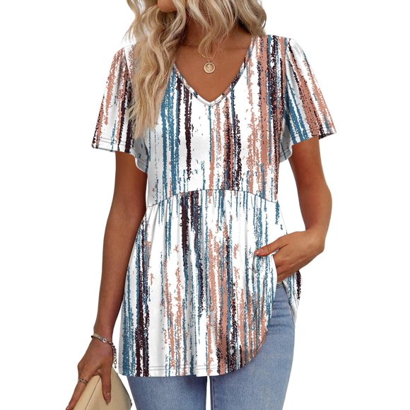 Peplum Top OFEEFAN, talla grande, cuello en V, manga corta para mujer